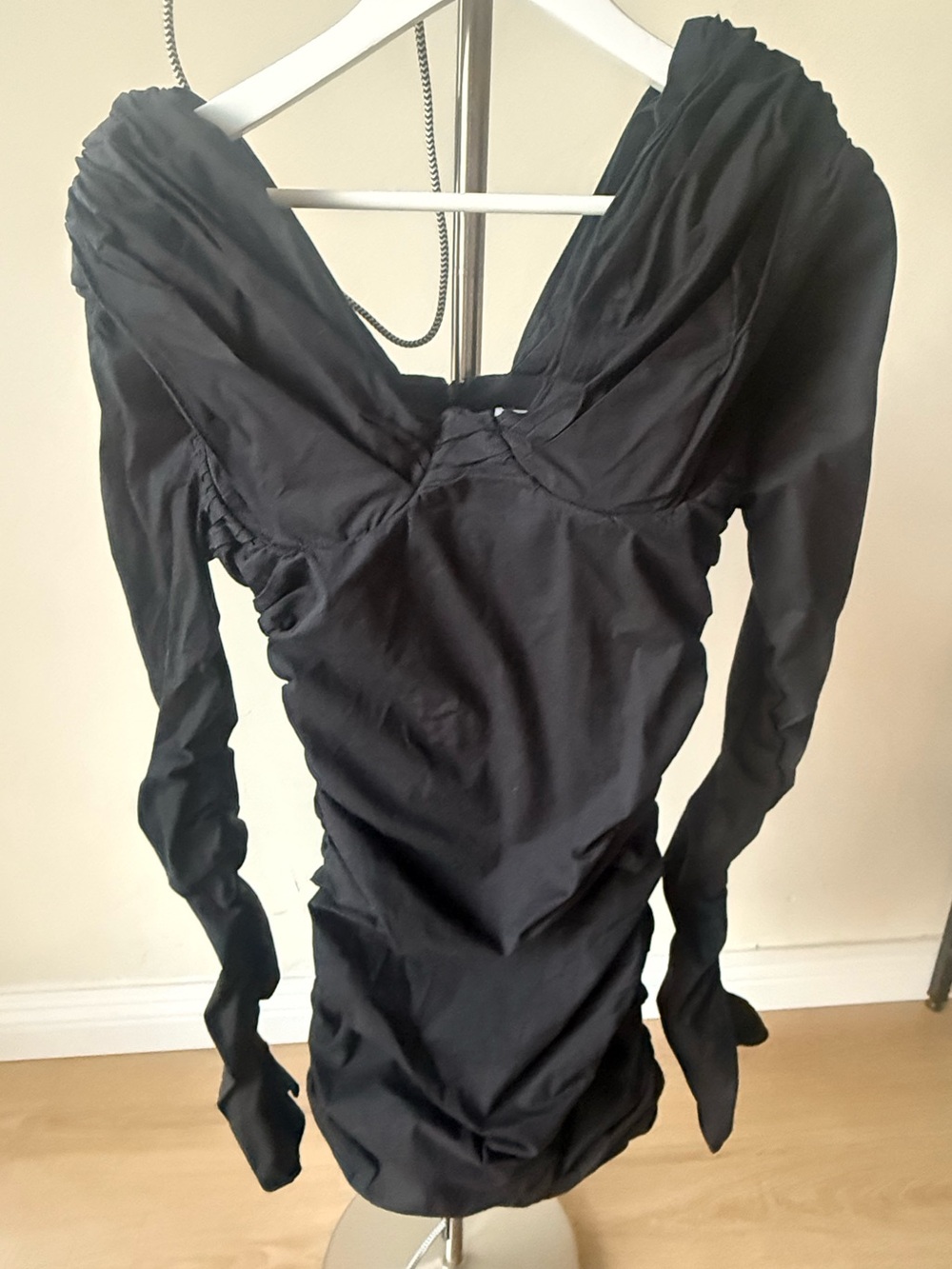 Miss Rosier Black Long Sleeve Ruched Mini Dress